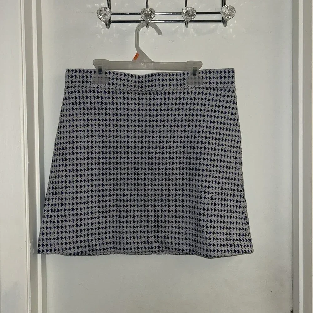Crosby Blue Houndstooth Preppy Pull On Stretch Mini Pencil Skirt Size Medium